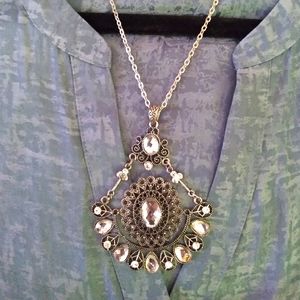 Large Silver Bling Crystal Pendent Necklace!